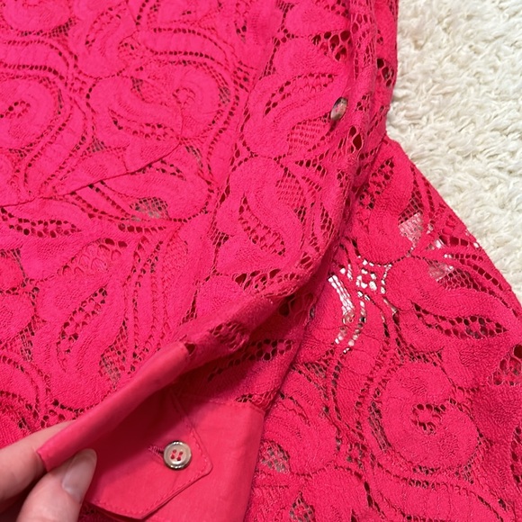 ANTRHRO MAEVE 10 Pink Button-down Open Lace Blouse with roll tab sleeves in EUC - Picture 8 of 9